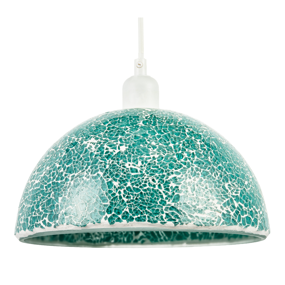Teal Mosaic Handmade Pendant Lamp Shade with Domed Semi Circular Shape by Hap...