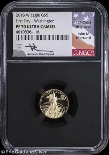 2018-W $5 Proof 1/10 oz American Gold Eagle NGC PF 70 UC | Mercanti Signed PR