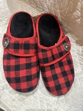 Vionic Shoes Womens 6 37 Red Wool Buffalo Plaid Orthopedic Mules Sadie