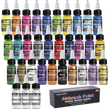 Airbrush Paint - 30 Colors with 3 Thinner, Ready to Spray Airbrush Paint Set,...
