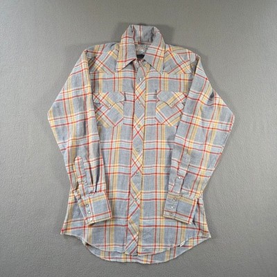Vintage H Bar C Ranchwear Shirt Small Grey Plaid Western Pearl