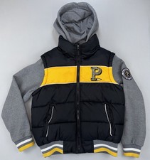Polo Puffer Jacket Kids Black Yellow Gray M 10/12 Zip up With Hoodie.
