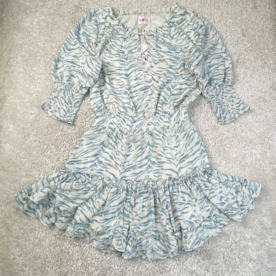 Buddy Love Blue Tatiana Tiger Striped Smocked Bronx Mini Dress Womens Medium NEW
