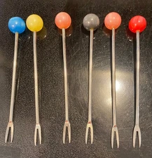 Set of 6 Assorted MCM Hors d'oeuvre Cocktail Picks w Frosted Marbled Tops
