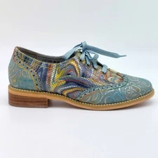 L'Artiste by Spring Step Leather Oxford Shoes Womens 37 Blue Multicolor Embossed