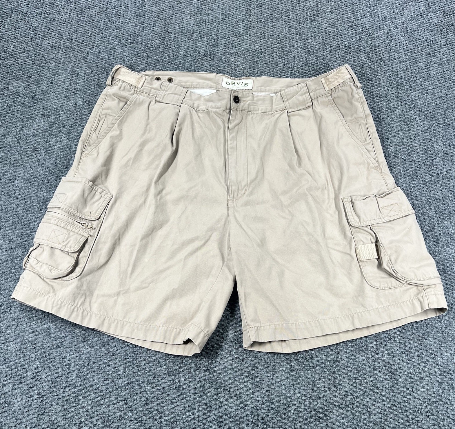 Orvis Cargo Shorts Mens 40 Khaki Beige Safari Fishing Camp Adjustable Utility