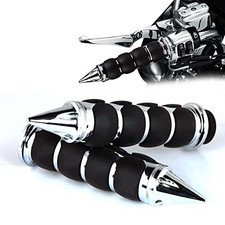 Universal Motorcycle Hand Grips with Black Non-Slip Rubber 1" 25mm Chrome 3