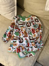 Girls Holiday Print Long Sleeve Ruffle Dress Christmas Multicolor A-Line