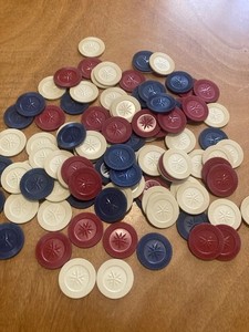 100 Antique Poker Chip: Interlocking Star White RED WHITE AND BLUE STAR CHIPS