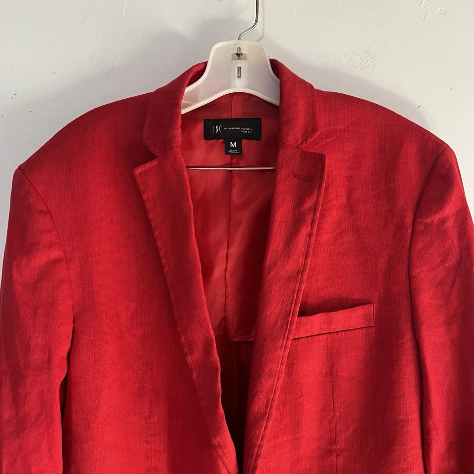 Pantalón INC International Concepts Lino Rayón 34x32 Traje Talla M Rojo Doble Ventilación Foto 4 de 4
