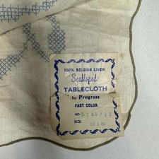 Vtg Stamped Scalloped Tablecloth 100 Belgian Linen No.5145 60 X 80