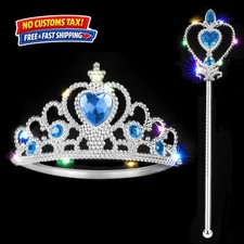 2PCS Light Up Princess Crown and Wands, Princess Dress Up Accessories for Lit...