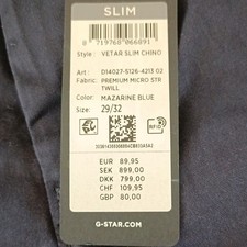 G-Star Vetar Slim Chino Homme twill bleu, coupe slim, taille 29/32