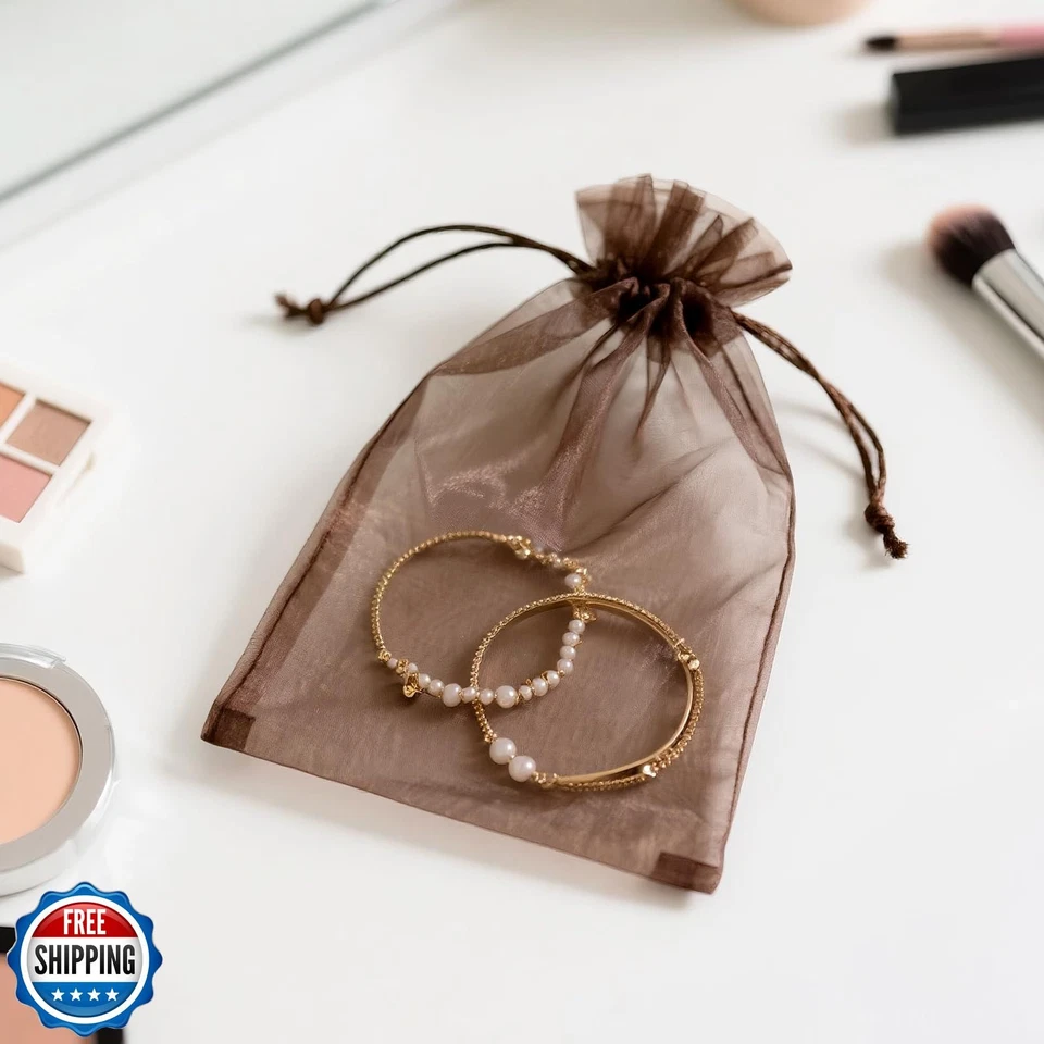 G2PLUS 25PCS Brown Organza Bags 5x7 inches - Sheer Mesh Jewelry Pouches, Orga - Image 4 of 4