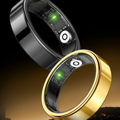 LuckRing Healthy Smart Ring Gold Stainless Steel Band Ring Size 7# No Gems