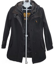Superdry Women's Wool Premier Pea Trench Black Coat/Jacket Size S RRP £145