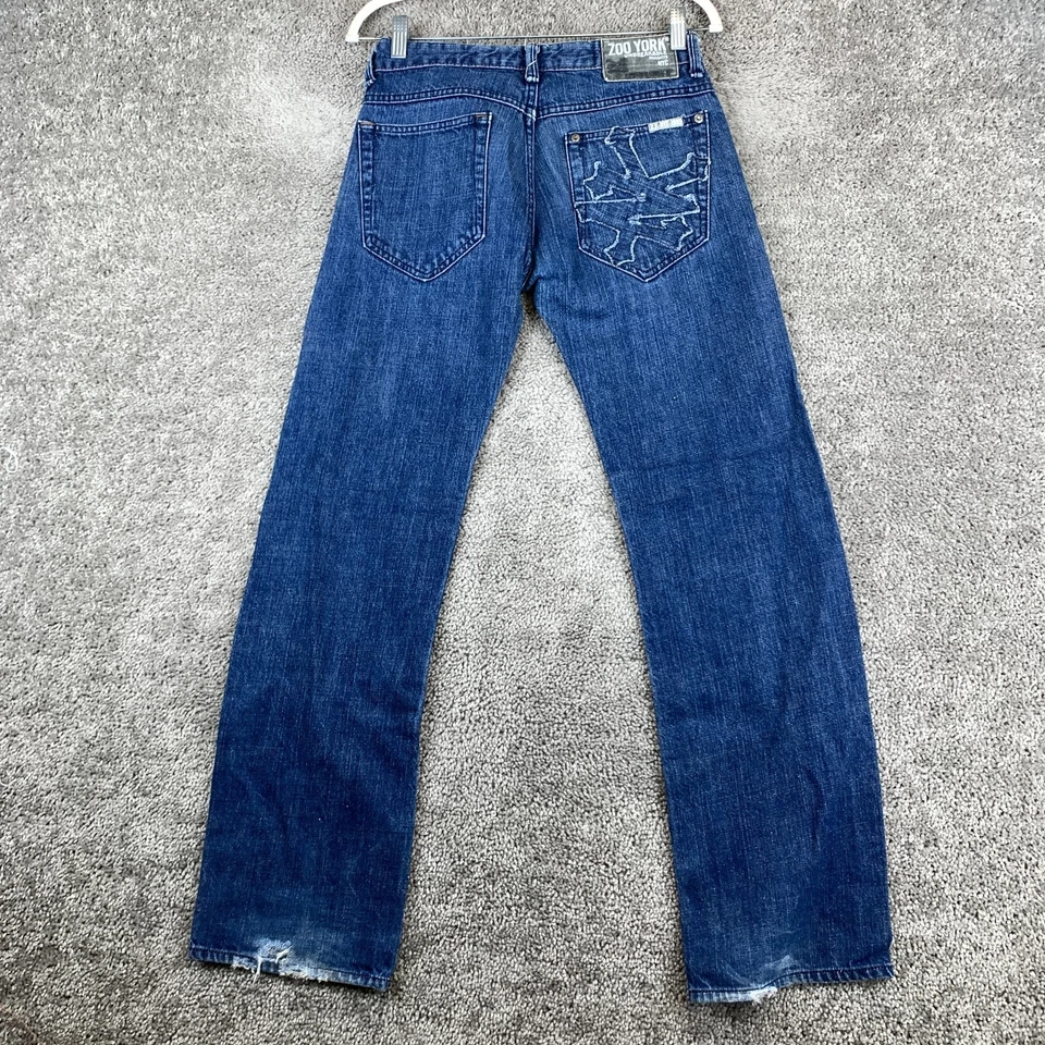 Pantalones de mezclilla rectos Zoo York calce regular para mujer talla 28 azul tiro bajo botón mosca Foto 3 de 4