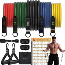 Fitness Widerstandsbänder Set – 5er Set Trainingsbänder mit Griffen, Türanker