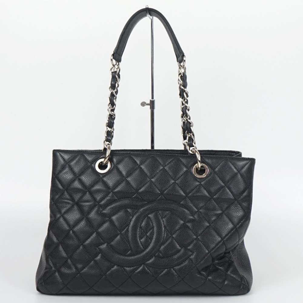 Chanel Caviar Leather Matelasse Chain Tote Bag in Black