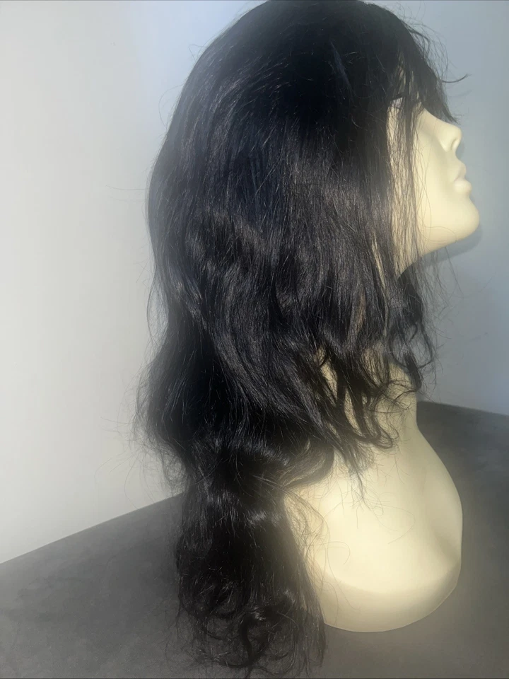 Peluca de cabello humano indio con flequillo onda corporal línea del cabello cabello de bebé pre-arpique sin pegamento Foto 2 de 3