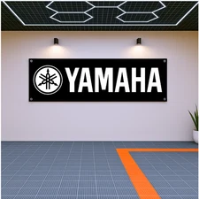 Yamaha Racing Flag Banner 71x24" – Garage Wall Art Decor