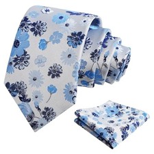 Mens 3.15'' Natural Flower Pattern Tie with Floral Pocket 146-light Blue