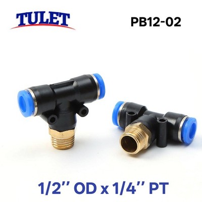 5pcs Branch Tee Connector Tube OD 1/2'' x PT 1/4'' Push In To Connect Fitting