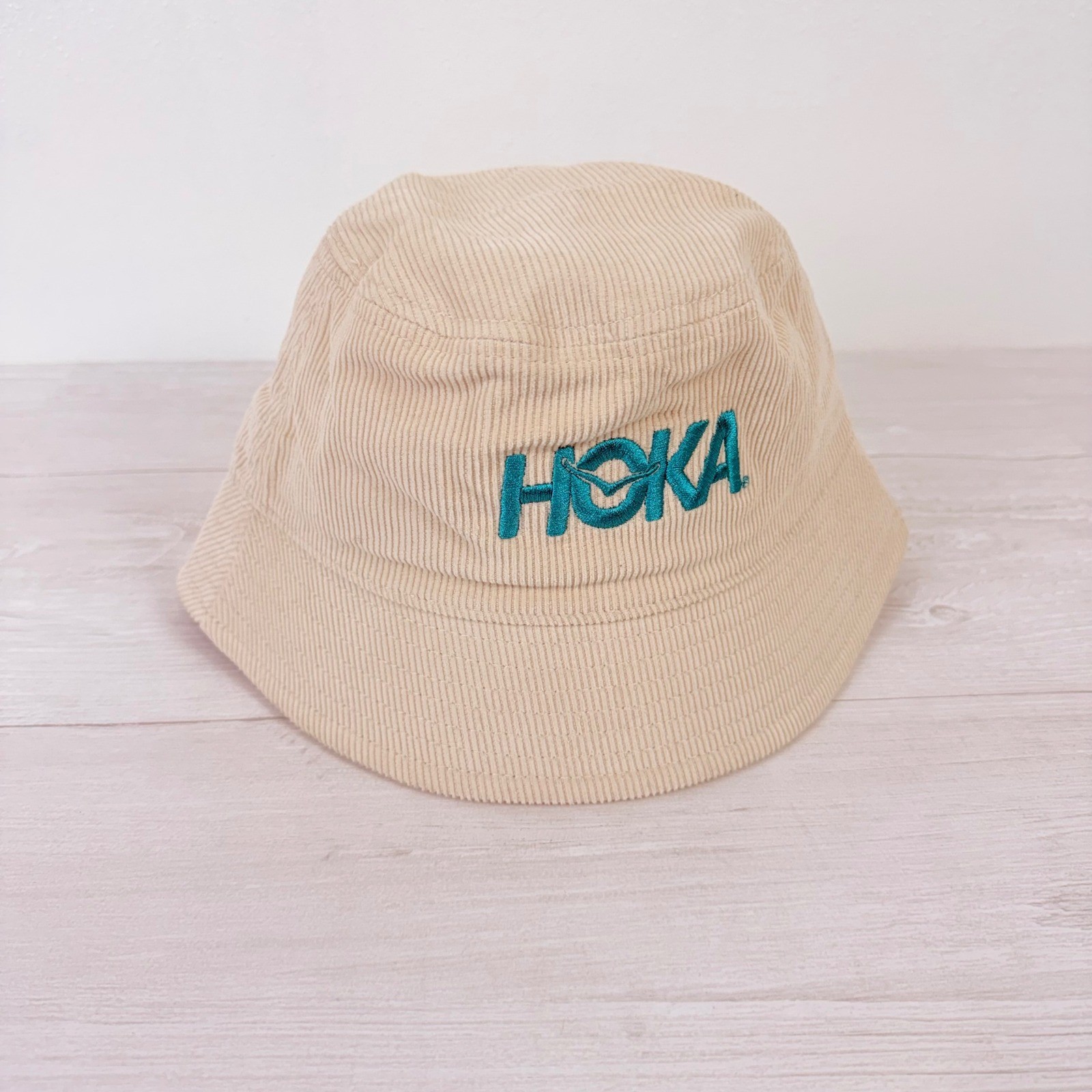 Hoka Bucket Hat Corduroy Beige Teal Logo Summer Mile Club Unisex thumbnail 2