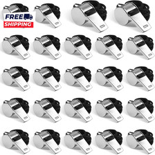 24-Pack Stainless Steel Whistles with Lanyards - Loud Clear Sound for Coaches