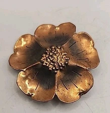 VTG Stuart NYE Copper Dogwood Flower Brooch Pin Signed 1.5"