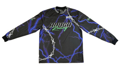 FSBN Rough Racing Jersey Long Sleeve Shirt Men s Size M Black Blue Lightning 13