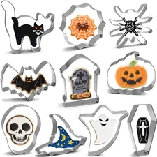 10pcs Halloween Cookie Cutters Stainless Steel Molds Ghost Bat Pumpkin Cat