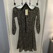 MICHAEL KORS Womens Long Sleeve Fit & Flare Dress Ivy/White Size XS NWT $155