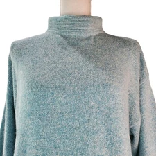 Royalsilk Sweater Women Medium Mock Turtleneck Blue Green Silk Angora Hong Kong