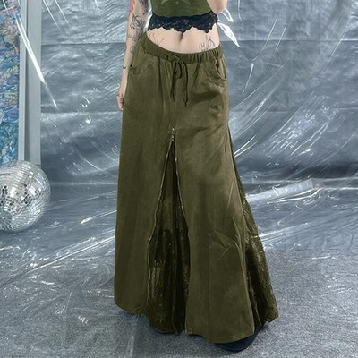 Mori vintage design lace patchwork zipper casual elastic waist lace-up skirt