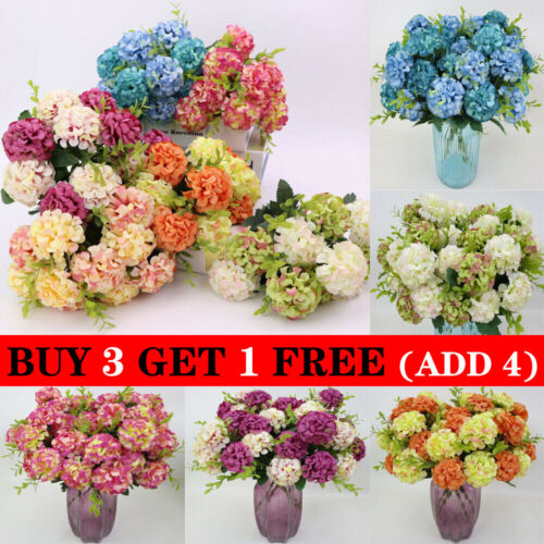 10 Heads Artificial Silk Hydrangea Fake Flowers Bouquet Bunch Party Home Decor - Picture 1 of 12
