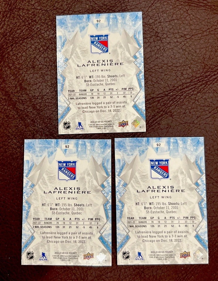 2022-23 UD Upper Deck ICE - ALEXIS LAFRENIERE *(3x) Green Parallel SP!* 🔥 - Image 2 of 2