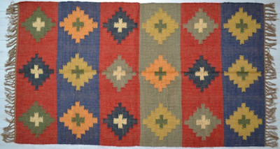 Rug Indian Wool Jute Kilim Handwoven Rectangle Designer Colorful Boho Area Rugs
