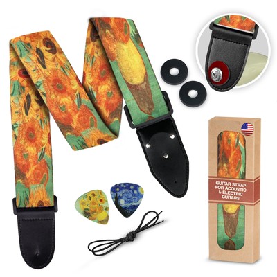 Van Gogh ''Sunflowers'' Guitar Strap for Bass Guitar, Electric Guitar & Acousti...