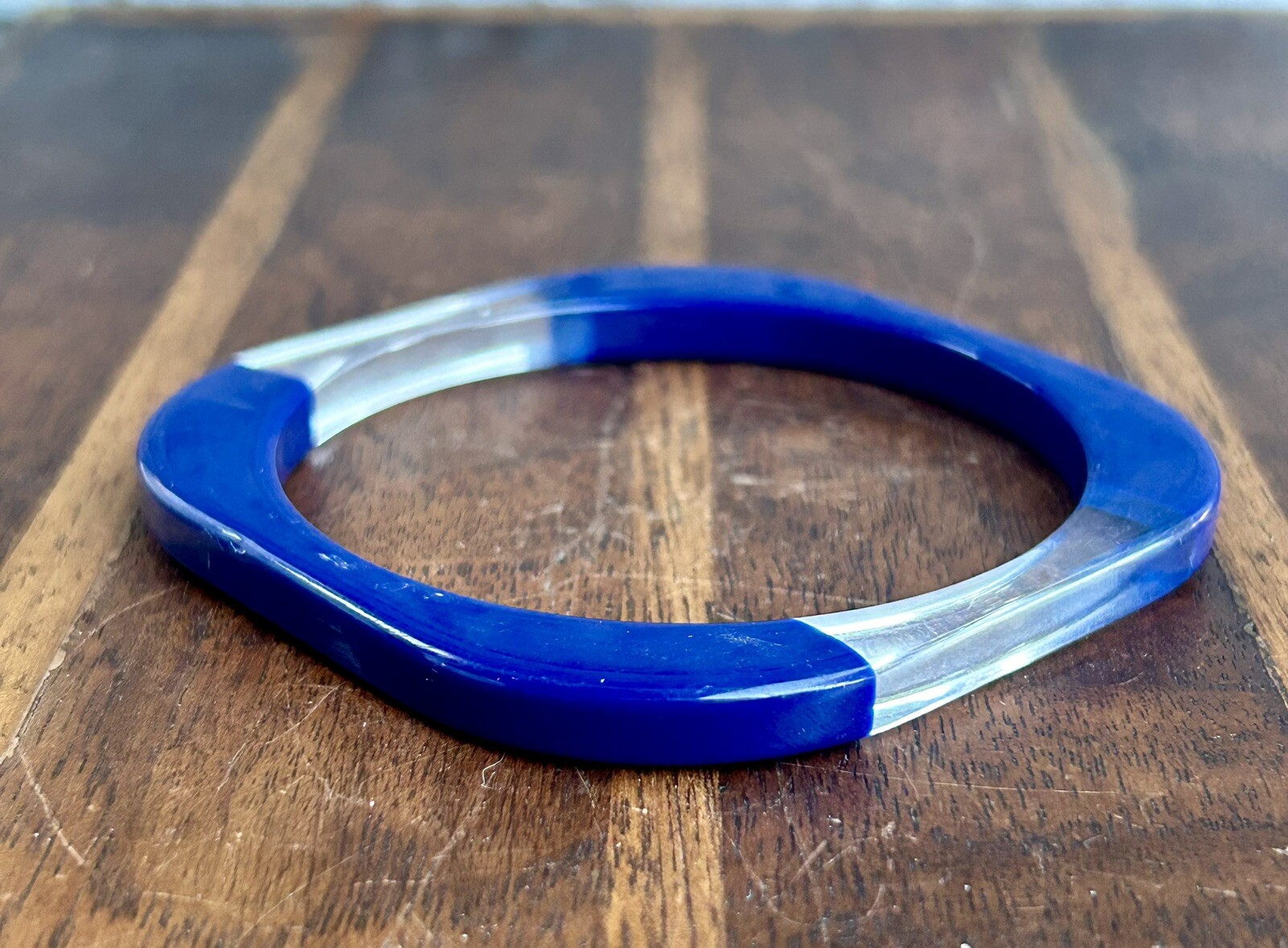 Navy and Clear Lucite Bangle Bracelet Square Mode… - image 3