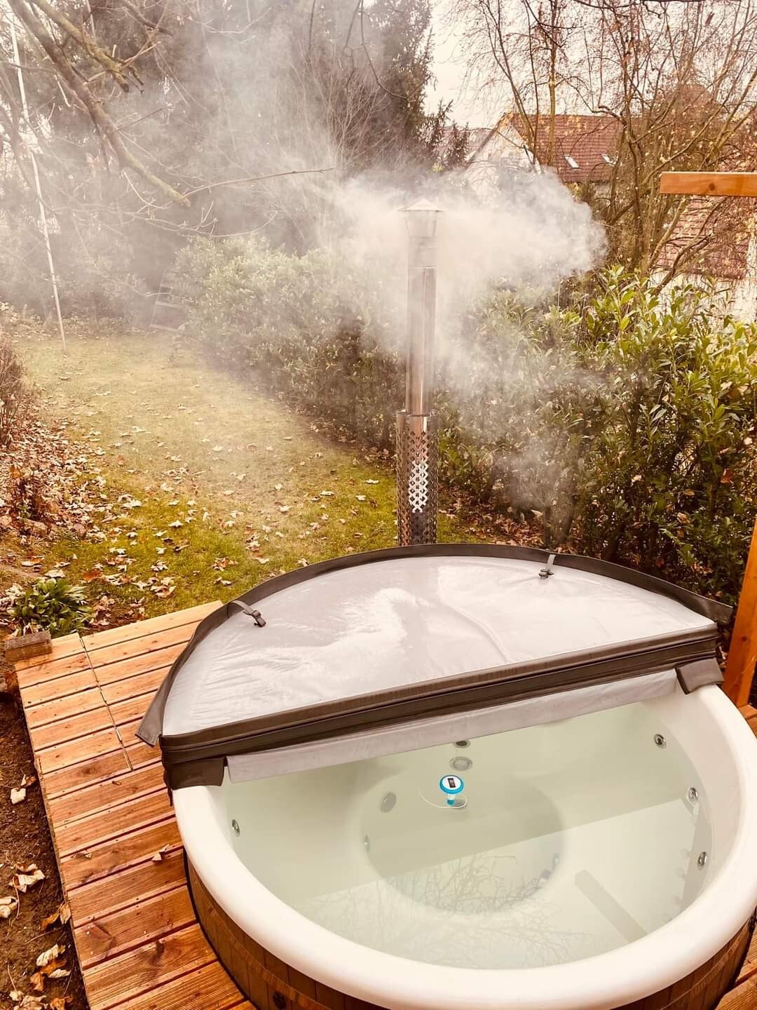 ELITE "KING" type Thermowood External Wood Fired Hot Tub+Jets+AIR+LED+ SPA cover eBay