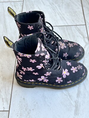 Doc Martens Page Meadow Combat Boots Flowers Floral Canvas