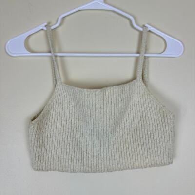 Zara Knit Women's Ribbed Crop Tank Top Cream Sleeveless Size S Chic Comfy
