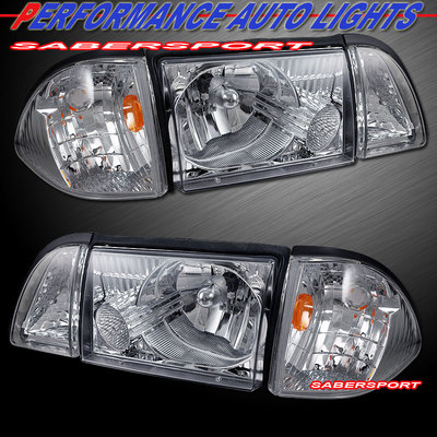 Set of Euro Clear Headlights w/ Corner and Parking Lights for 1987-1993 Mustang