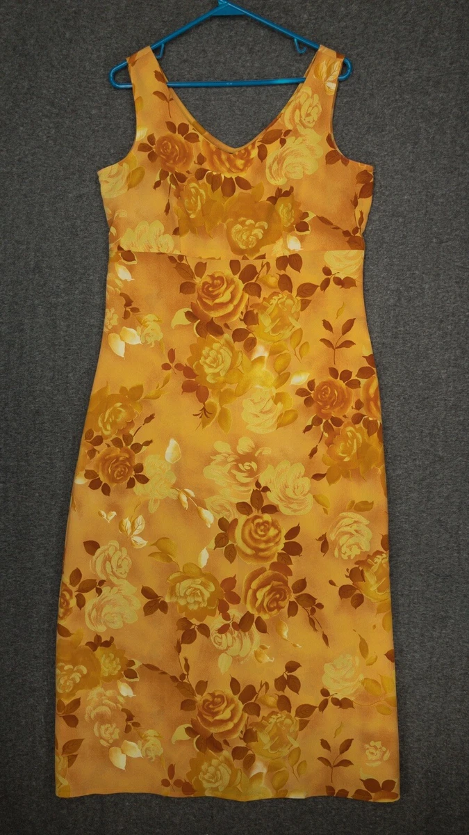Vintage NY CO Yellow Orange Floral Maxi Dress Sleeveless Womens
