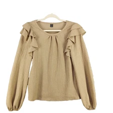 SHEIN Blouse Size 4 Knit Textured Tan Casual Office Elastic Sleeve