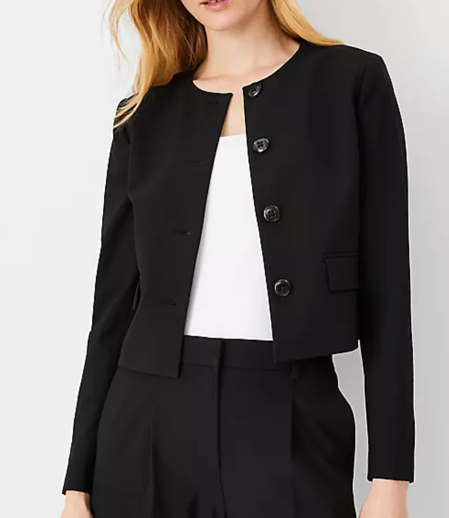 NEW ANN TAYLOR BLACK THE CREW NECK SEASONLESS STRETCH JACKET
