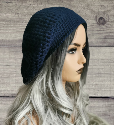 Women's Donna Berretto Slouch Slouch Cappello uncinetto HAND Knit Navy Blue  M 20-22\