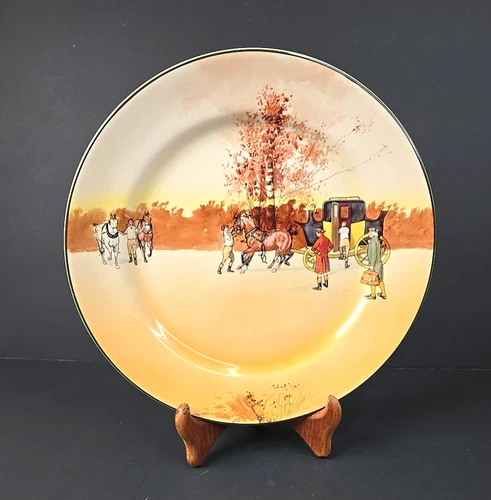 Royal Doulton Coaching Days dinner plate earthenware smooth yellow black coach