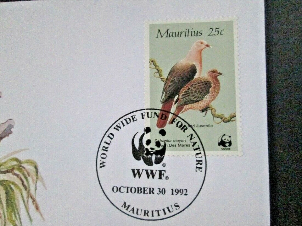 Mauricio - "BIRDS ~ PALOMA ROSA ~ WWF" PNC / ¡Cubierta de medalla 1992! Foto 3 de 4